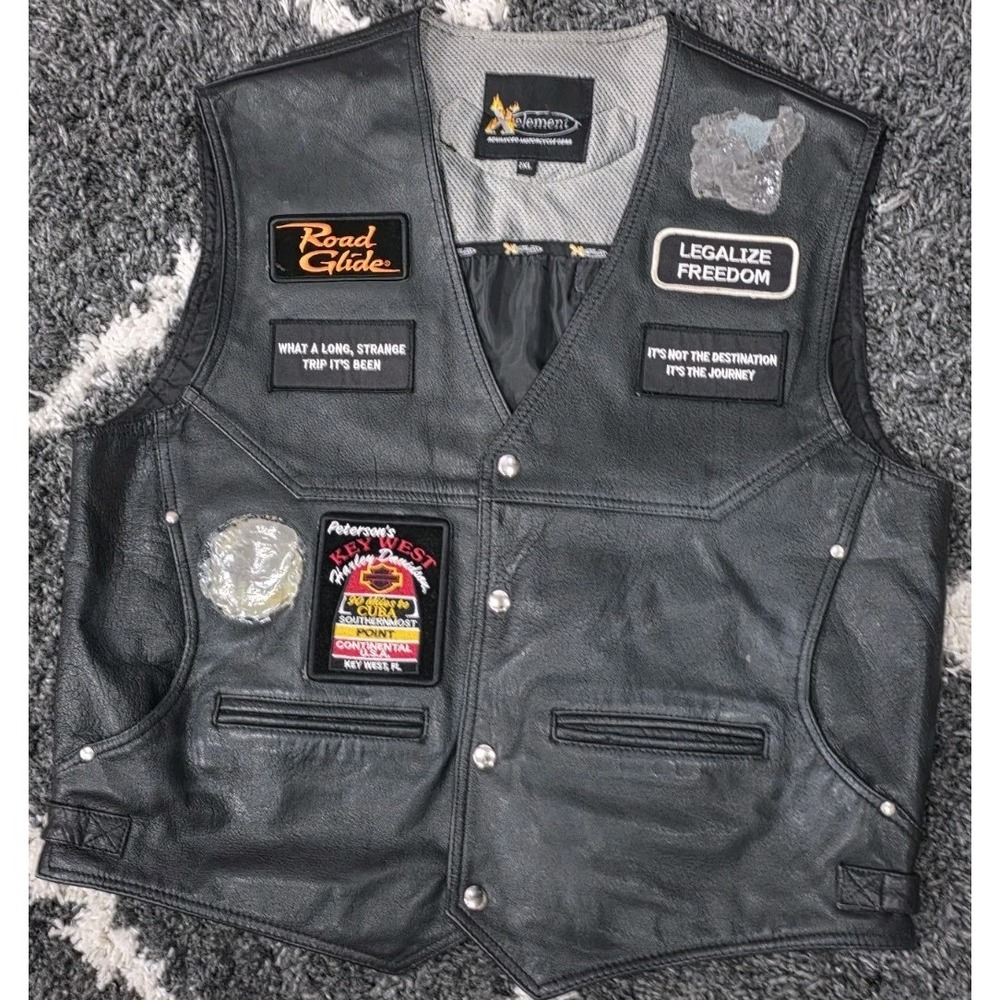 Xelement Leather Vest Mens 2XL Black Motorcycle Biker Buffalo Nickel Buttons